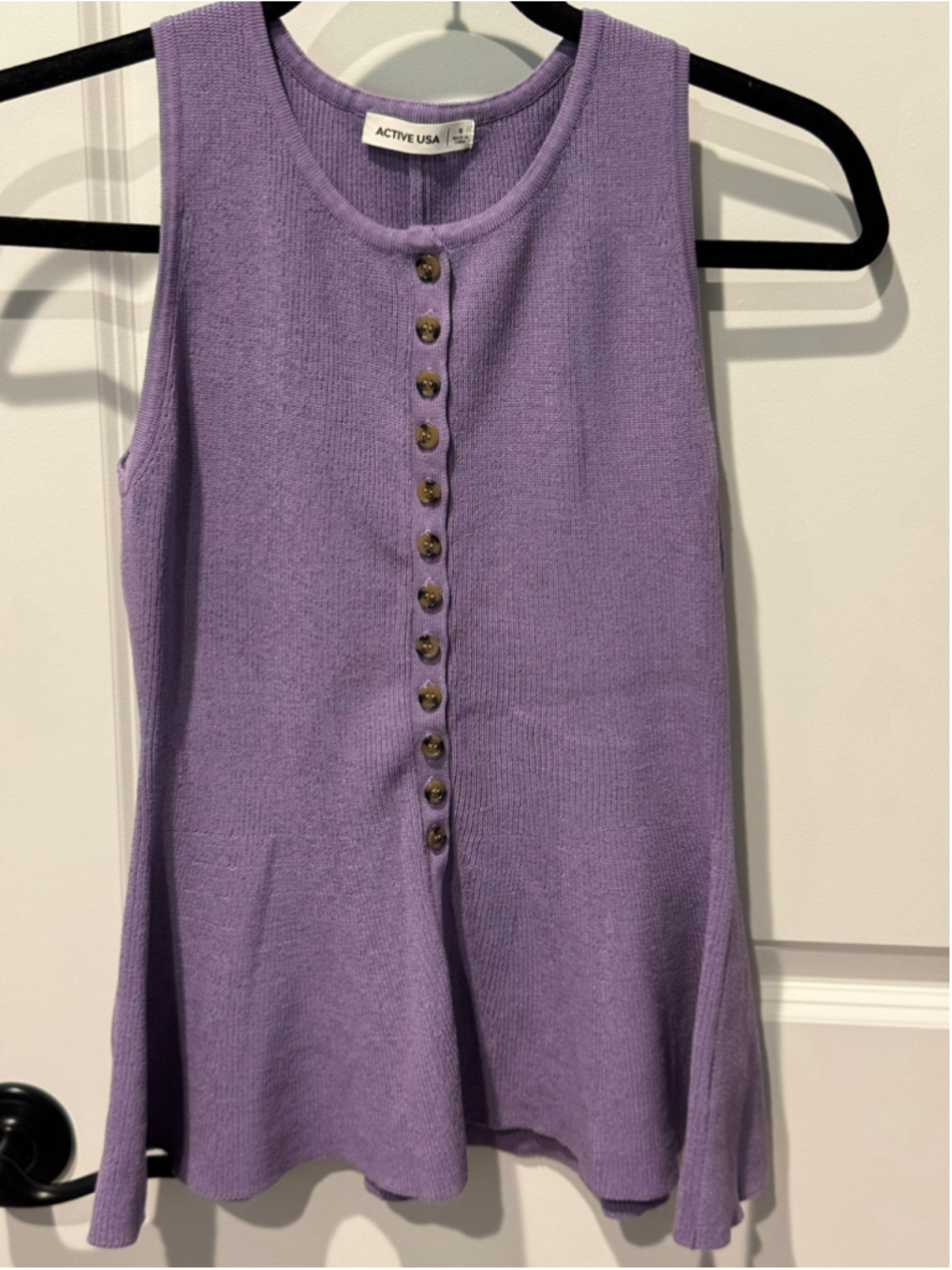 Women's Active USA Purple Ribbed Button-Front Ribbed Sleeveless Top Vest Size S